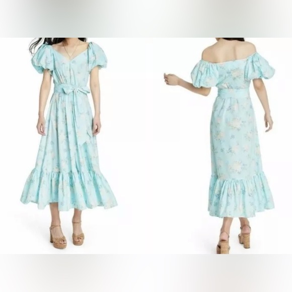 Love Shack Fancy X Target Estelle Blue Floral Puff Sleeve Midi Dress Size 10 NWT - Picture 4 of 9